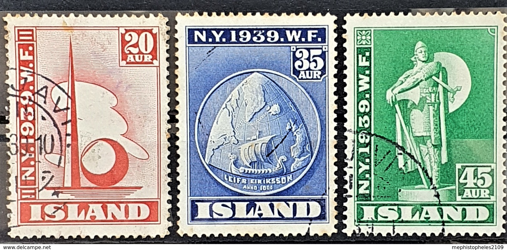 ICELAND 1939 - Canceled  - Sc# 213, 214, 215 - N.Y.1939.W.F. - Used Stamps