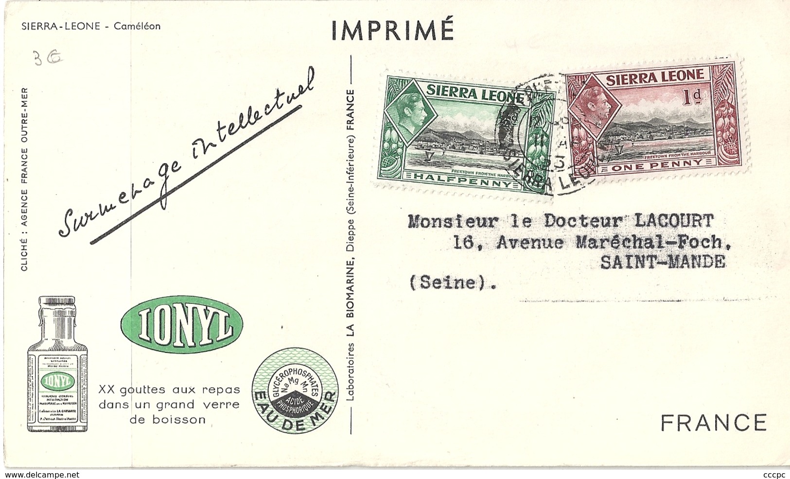 Sierra Leone Carte Publicitaire Ionyl Caméléon - Sierra Leone (...-1960)