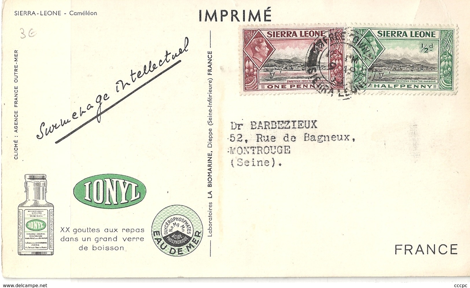 Sierra Leone Carte Publicitaire Ionyl Caméléon - Sierra Leone (...-1960)