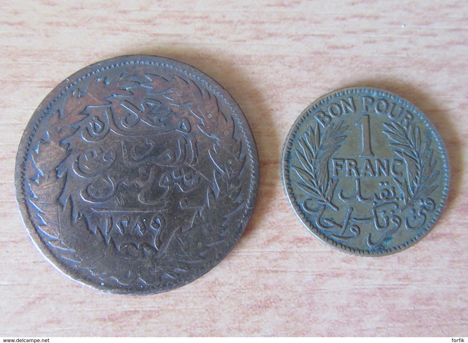 Tunisie - 2 Monnaies : 2 Kharub Abdul Mehjid 1289 (1872) + Bon Pour 1 Franc 1921 - Tunisie