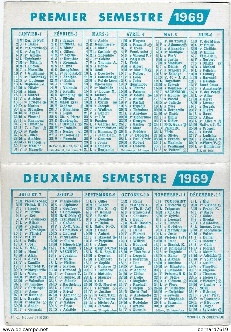 76   Bihorel   Calendrier 1969  Freres Gascard A Rouen Et Laboratoires A Bihorel - Bihorel