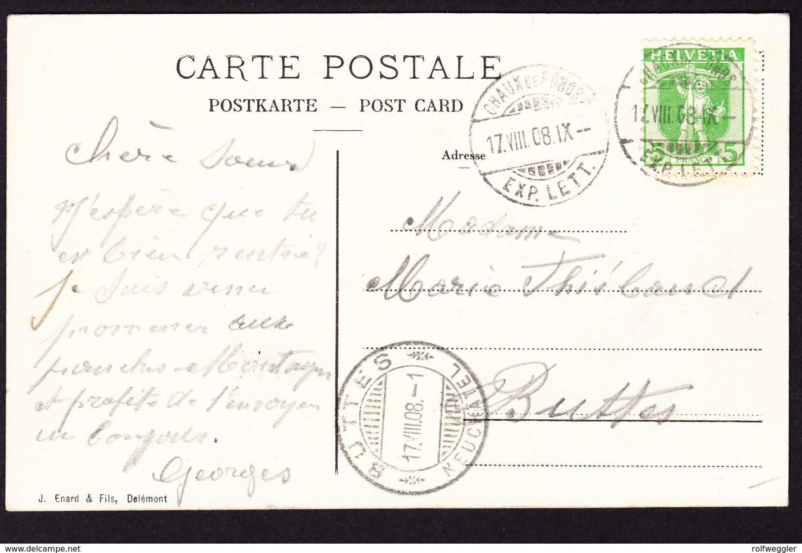 1908 Gelaufene AK Aus Saignelégier, Hotel De La Gare Mit Innenansicht, Papierfalte Herstellungsbedingt - Saignelégier