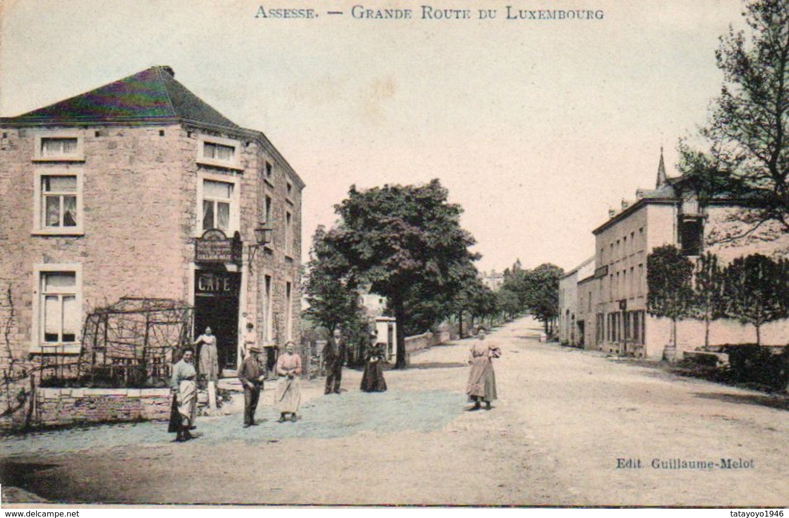 Assesse  Grande Route Du Luxembourg Animée Colorisée Circulé En 1911 - Assesse