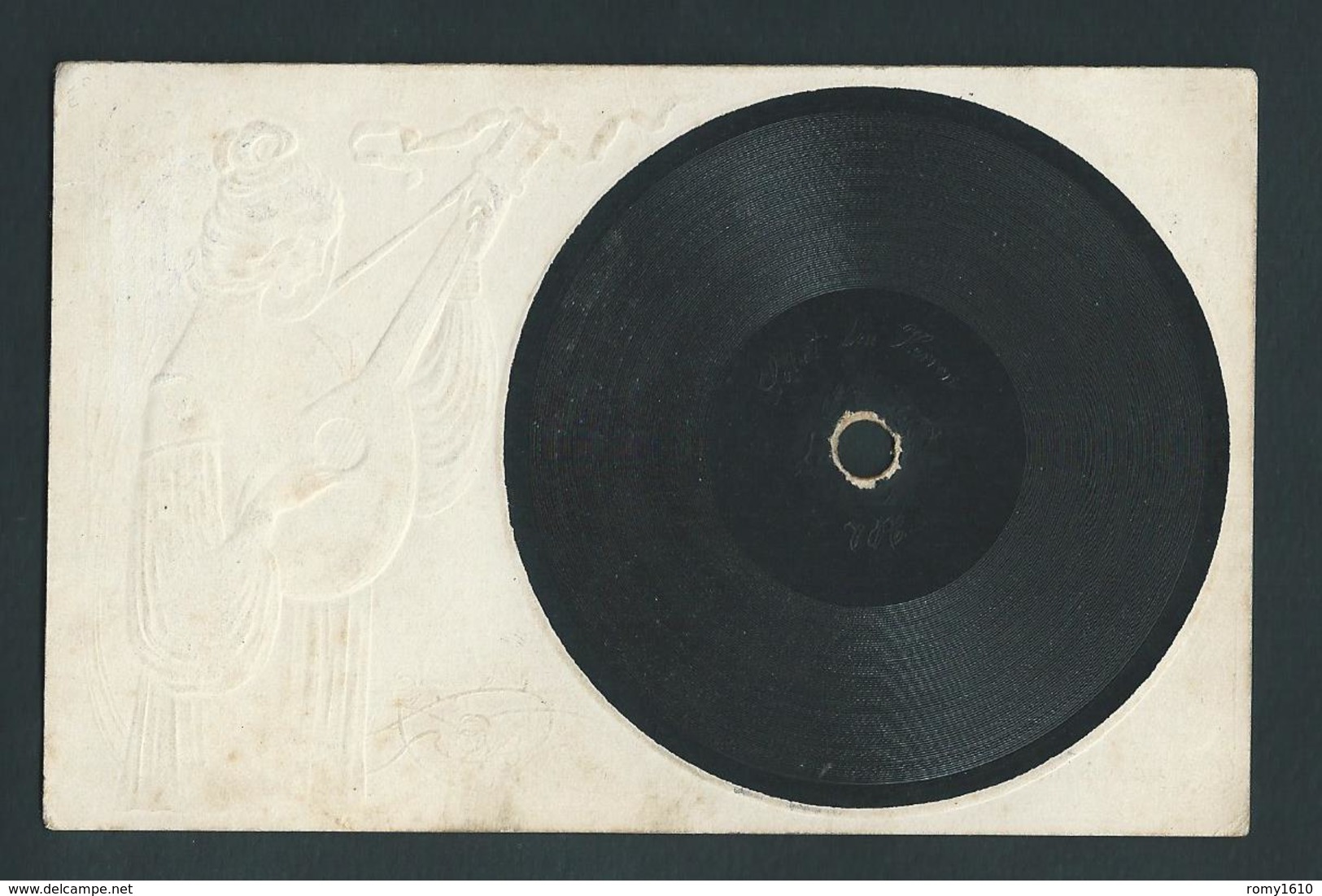 Carte Disque Vinyle. Gramophone.  Illustration Art Nouveau Gaufrée, Circulé En 1910. Voir Dos!. Très Rare. - Sonstige & Ohne Zuordnung