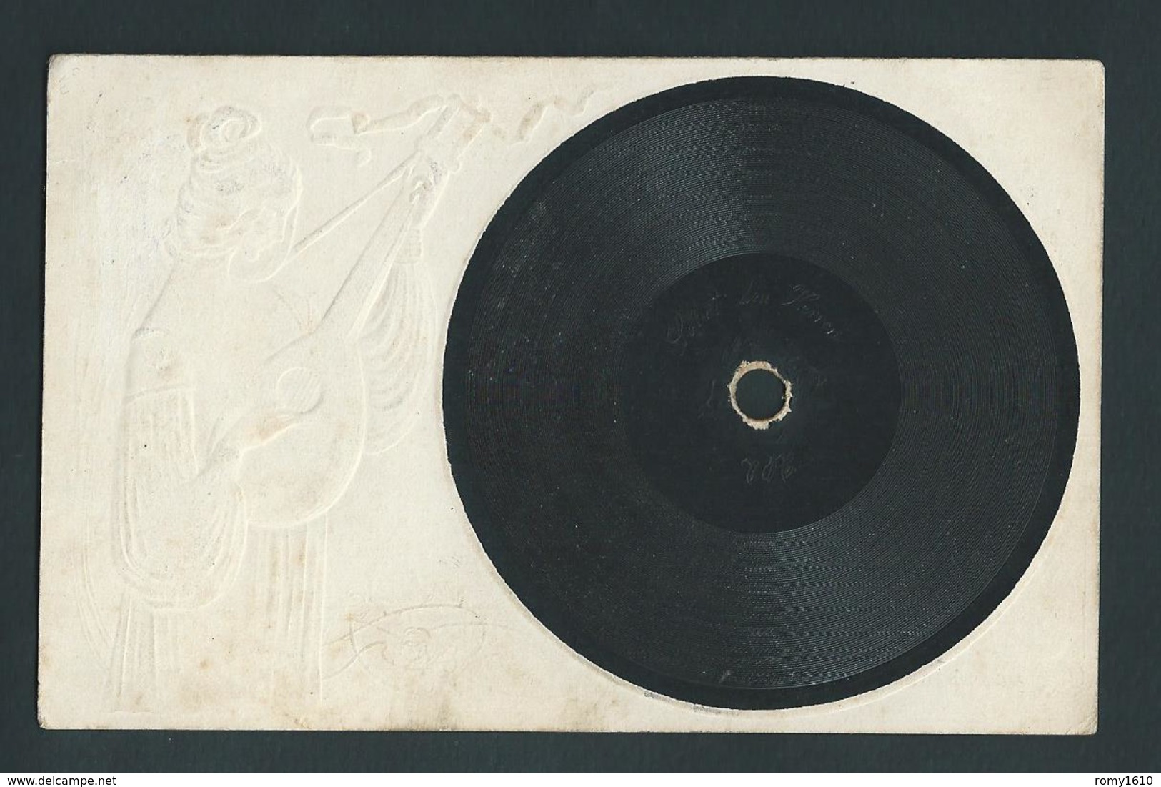 Carte Disque Vinyle. Gramophone.  Illustration Art Nouveau Gaufrée, Circulé En 1910. Voir Dos!. Très Rare. - Autres & Non Classés