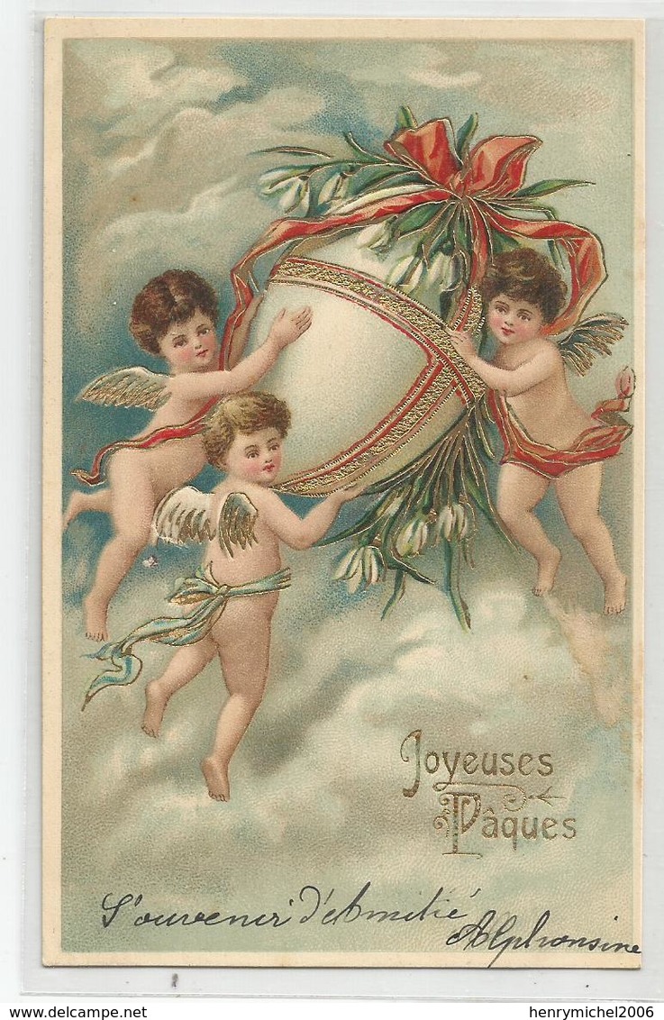 Cpa Anges Joyeuses Paques Ange Oeuf - Anges