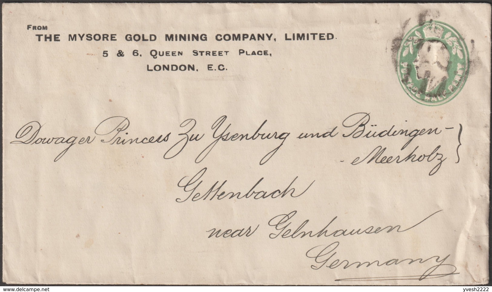 GB 1901. Entier Postal, Compagnie Des Mines D'or Du Mysore (Inde) - Autres & Non Classés