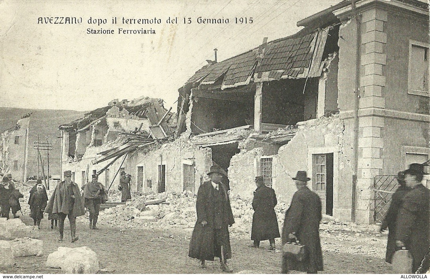 7183" AVEZZANO DOPO IL TERREMOTO DEL 13 GENNAIO 1915-STAZIONE FERROVIARIA "ANIMATA-CART. POST. ORIG. SPED. 1915 - Avezzano