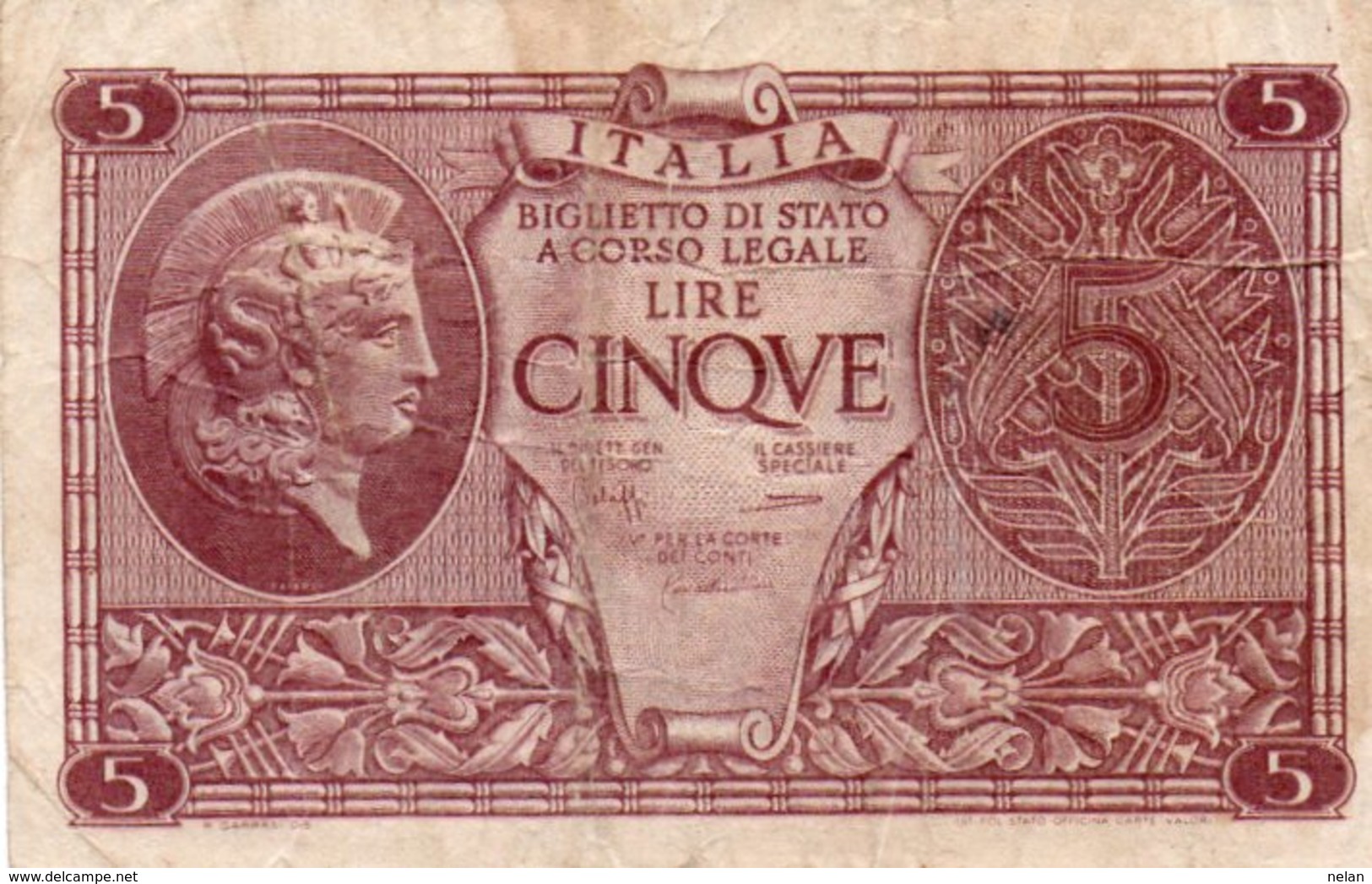 ITALIA 5 LIRE 1944 P-31c  Circ. - Italië– 5 Lire