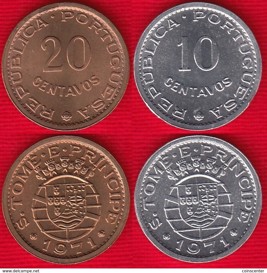 Sao Tome And Principe Set Of 2 Coins: 10 - 20 Centavos 1971 UNC - Sao Tome Et Principe
