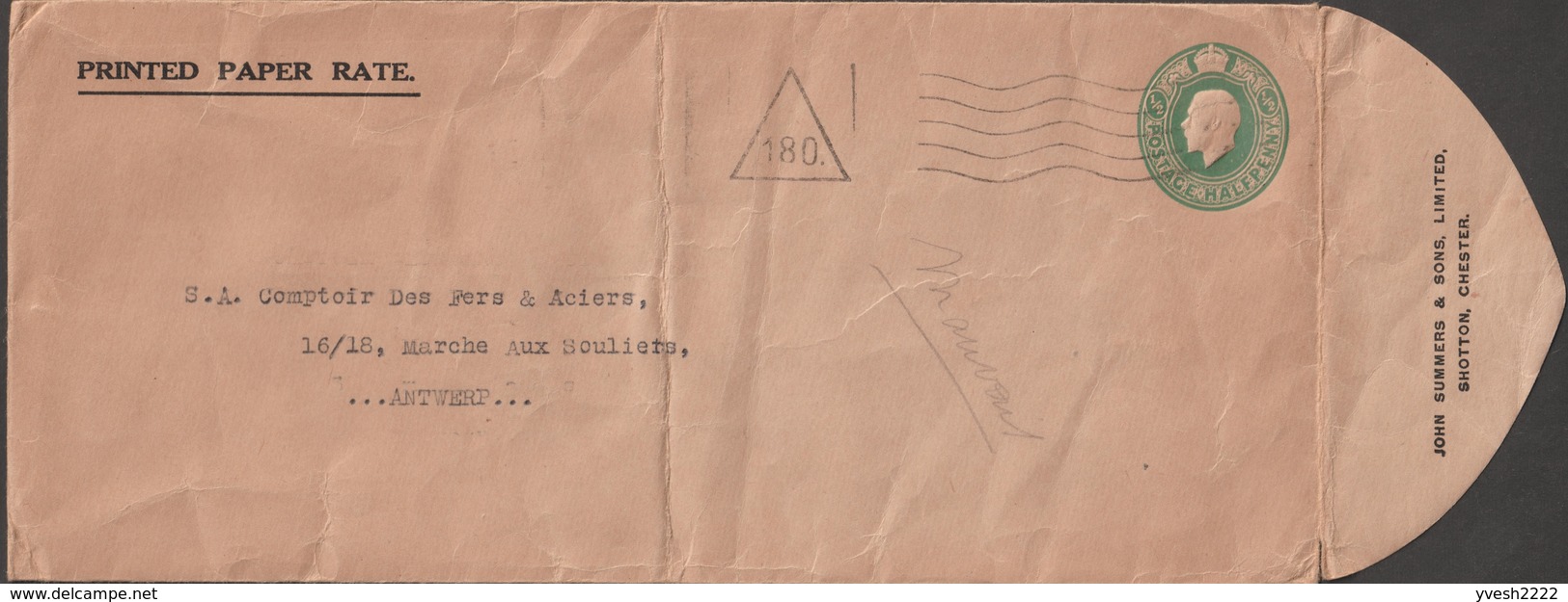 Grande-Bretagne Vers 1920. Entier Postal Timbré Sur Commande. John Summers & Sons Ltd, Producteur De Fer Et D'acier - Autres & Non Classés
