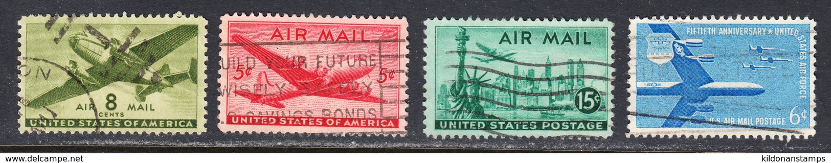 USA 1941-57 Air Mail, Cancelled, Sc# C26, C32, C35, C49 - 2a. 1941-1960 Gebraucht