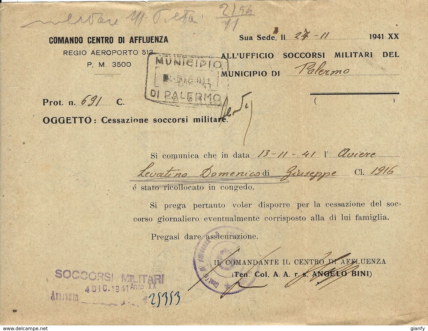 FRANCHIGIA POSTA MILITARE M SEZ A CONC MESSINA 1941 AEROPORTO 513 MARSALA - Poste Militaire (PM)