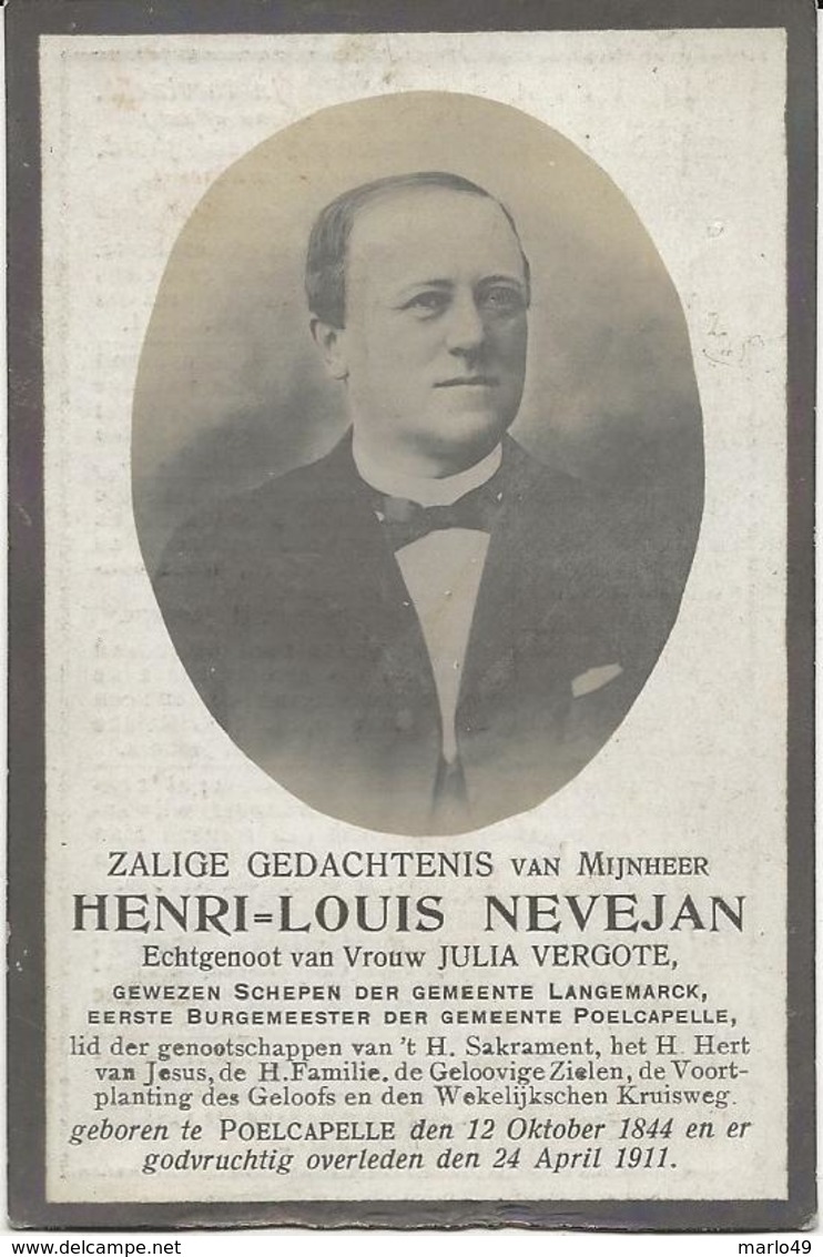 DP. HENRI NEVEJAN ° POELCAPELLE 1844- + 1911 - GEWEZEN SCHEPEN LANGEMARCK - BURGEMEESTER POELCAPELLE - Religion &  Esoterik