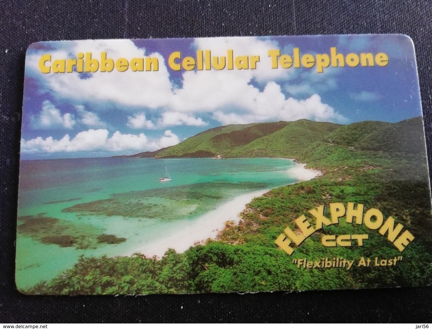 CARIBBEAN GENERAL $20,-  MOUNTAINS AT SEA /CARIBBEAN CELLULAR TELEPHONE FLEXPHONE  CCT **1258** - Maagdeneilanden