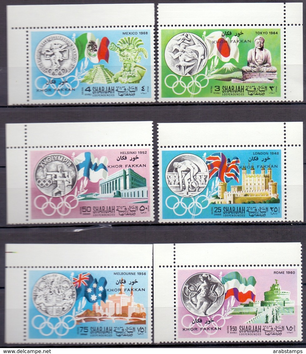 1968 SHARJAH KHOR FAKKAN Olympic Games History Complete Set 6 Values Perf MNH - Khor Fakkan