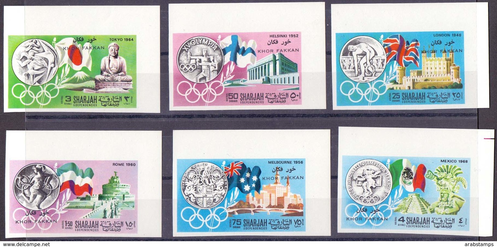 1968 SHARJAH KHOR FAKKAN Olympic Games History Complete Set 6 Values Imperf MNH - Khor Fakkan