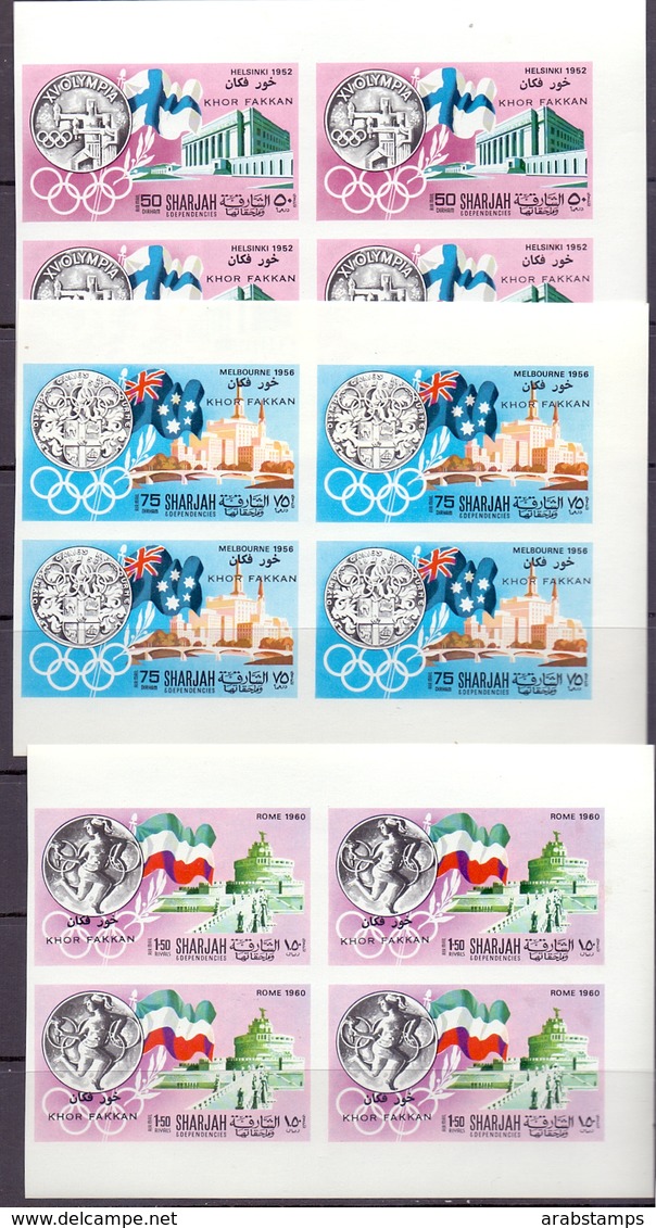 1968 SHARJAH KHOR FAKKAN Olympic Games History Complete Set 6 Values Block Of 4 Imperf MNH - Khor Fakkan