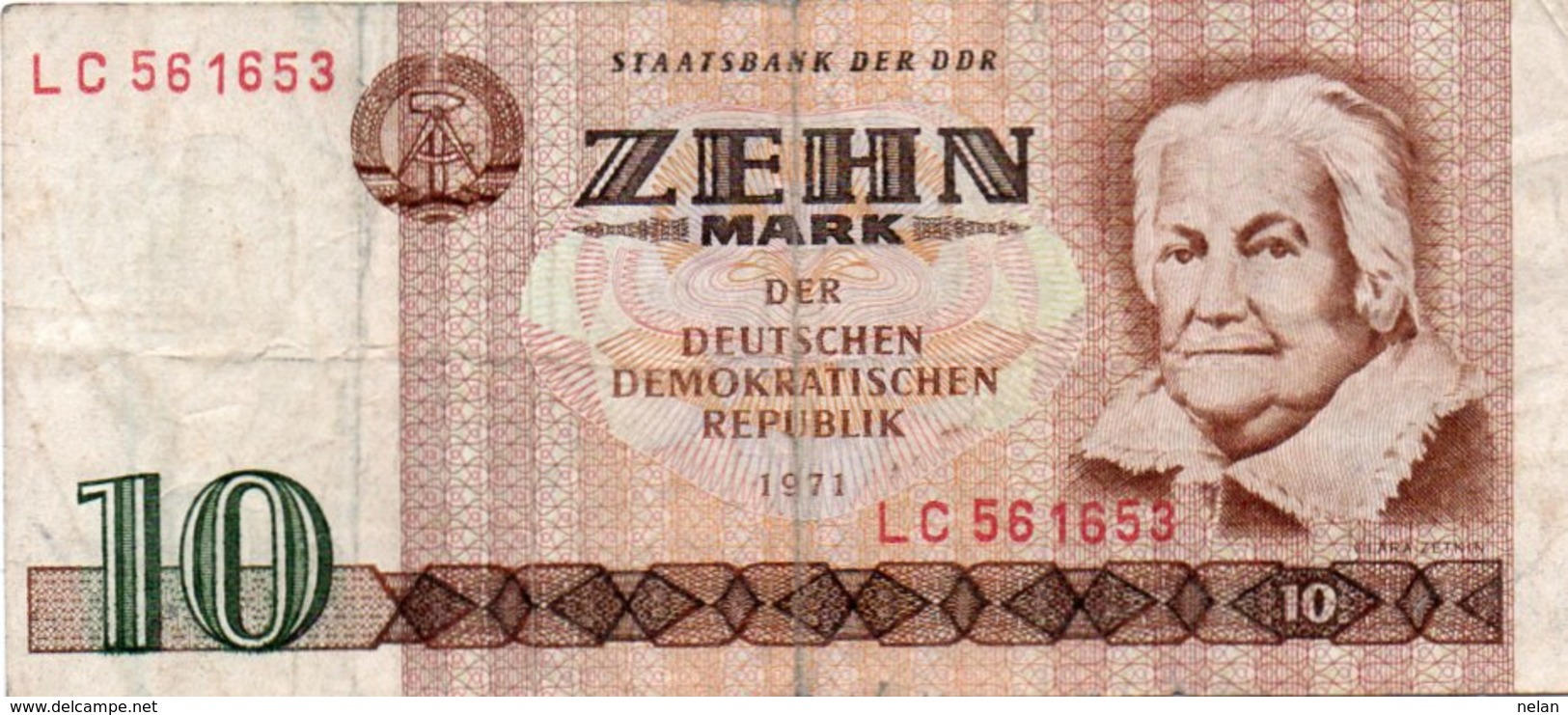 GERMANY-DEMOCRATIC REP. 10 MARK 1971 **CIRC.   P-28a - 10 Mark