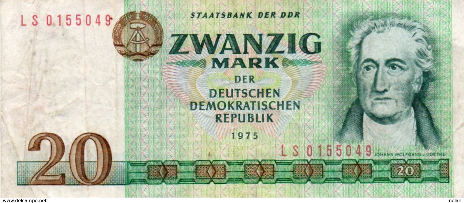 GERMANY-DEMOCRATIC REP. 20 MARK 1975 **CIRC.   P-29a - 20 Mark