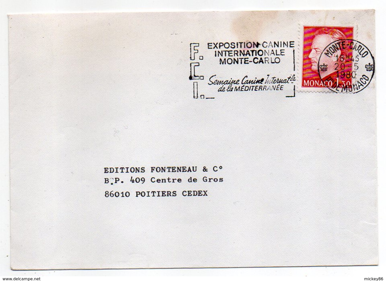 Monaco -- 1980-- Lettre De Monte-Carlo Pour Poitiers (France)--timbre...cachet F.C.I Expo Canine ......à Saisir - Briefe U. Dokumente