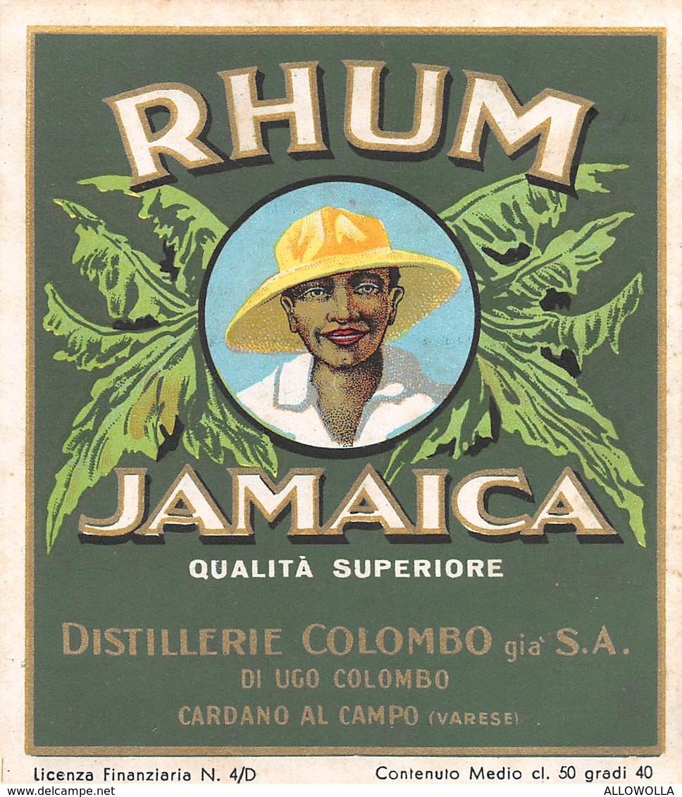 7207" RHUM JAMAICA-DISTILLERIE COLOMBO S.A.-CARDANO AL CAMPO-VARESE " ETICHETTA ORIGINALE - Rhum