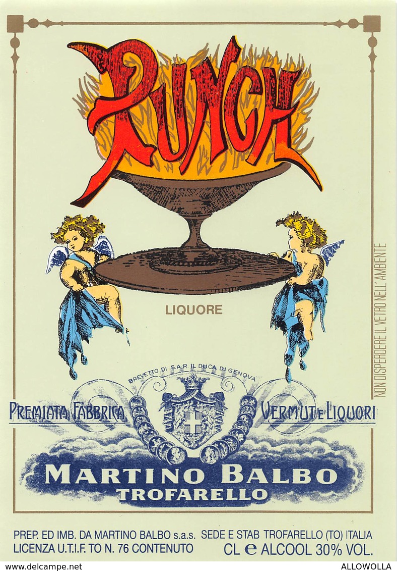 7218" PUNCH-LIQUORE MARTINO BALBO-PREMIATA FABBRICA VERMUT E LIQUORI-TROFARELLO " ETICHETTA ORIGINALE - Altri & Non Classificati