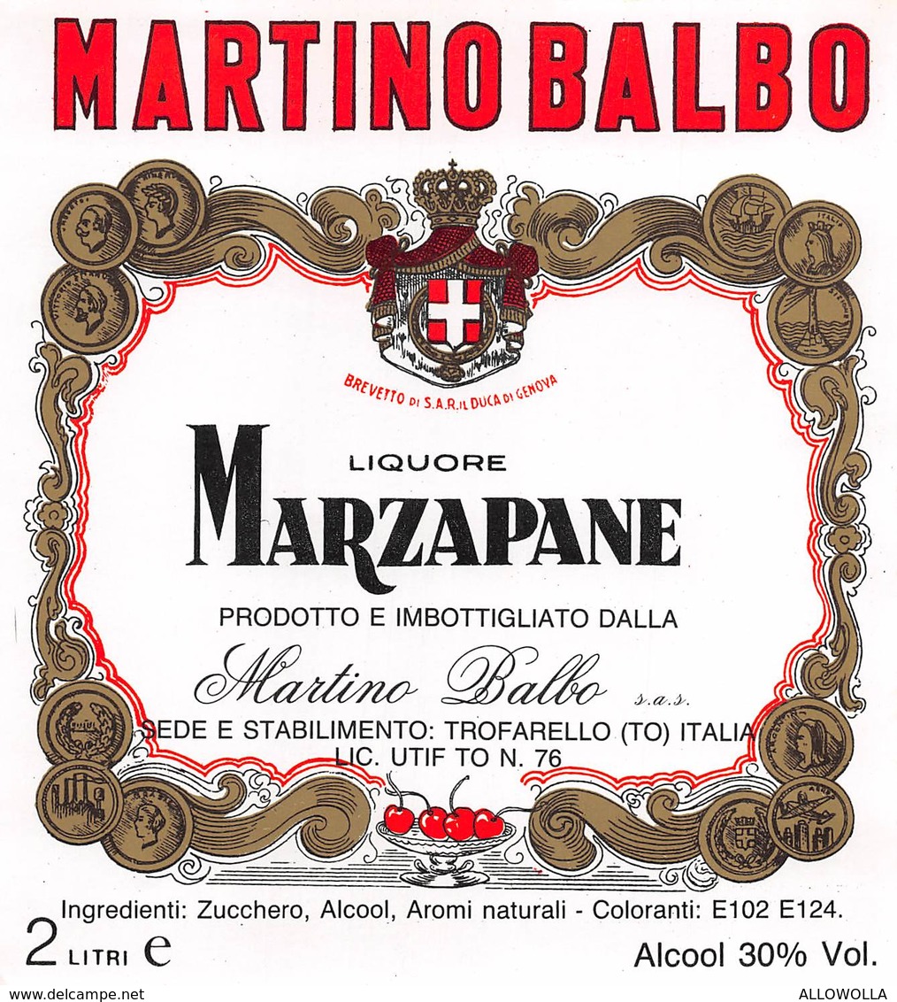 7225"MARZAPANE-LIQUORE-PRODOTTO E IMBOTTIGLIATO DALLA MARTINO BALBO-TROFARELLO " ETICHETTA ORIGINALE - Altri & Non Classificati