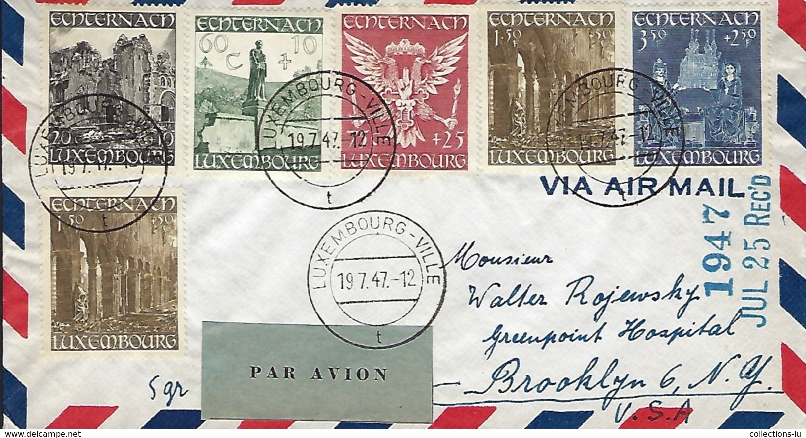 Luxembourg  -  Post Aérienne - Luftpost - 19.7.1947 - Luxembourg Via Brooklyn U.S.A. - 2 Scans - Used Stamps
