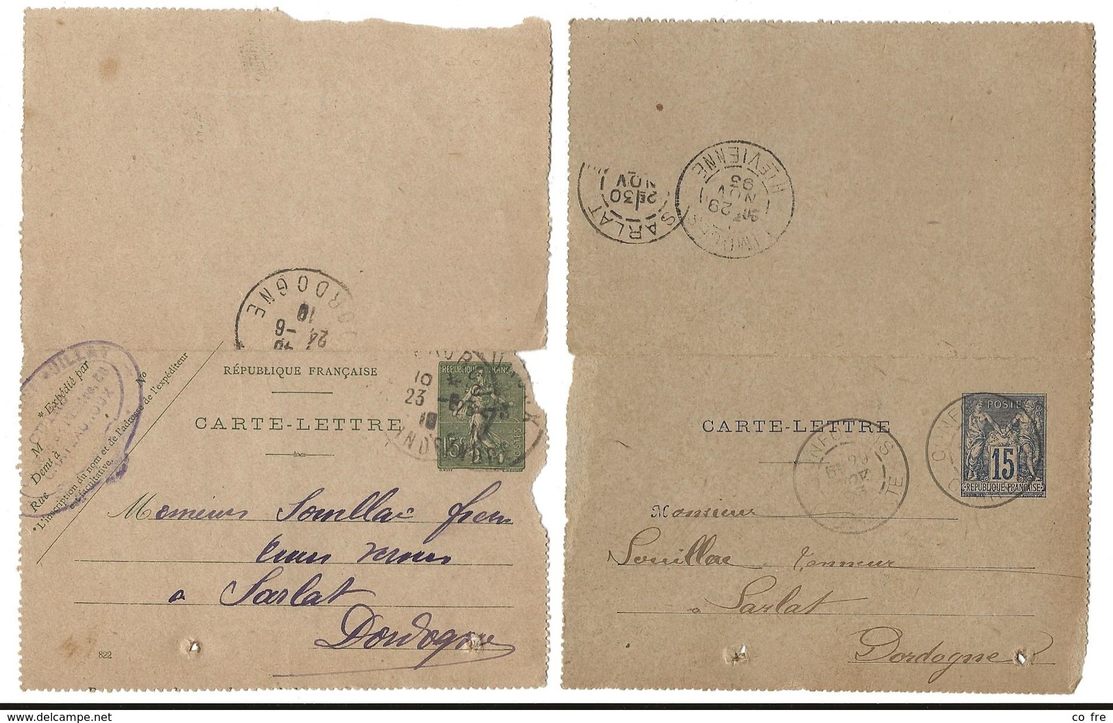 France, Petit Lot De 10 Cartes-lettres (sage, Semeuse 15c Lignée, Semeuse 10c.)  Voir Description - Kaartbrieven