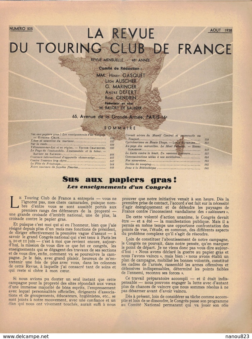 REVUE DU TOURING CLUB DE FRANCE 525 1938 PELVOUX VILLENEUVE LOT MONSEMPRON PENNE MONTFLANQUIN MANTES FOUILLOUSE UBAYE - 1901-1940