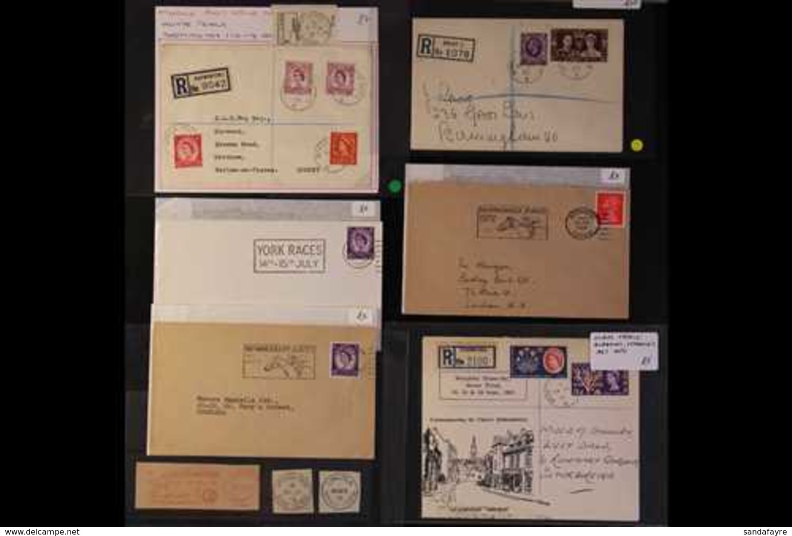 HORSE RACING  POSTMARKS - Group Of Items Incl. 1937 Mobile Post Office Reg'd Cover From Ascot, 1958 Similar Reg'd Cover  - Unclassified