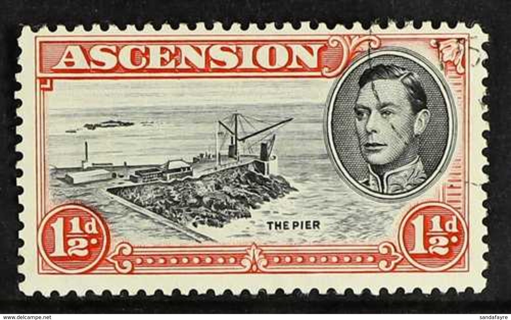 1944  1½d Black And Vermilion Perf. 13, With DAVIT FLAW, SG 40ba, Fine Corner Cds Used. For More Images, Please Visit Ht - Ascension