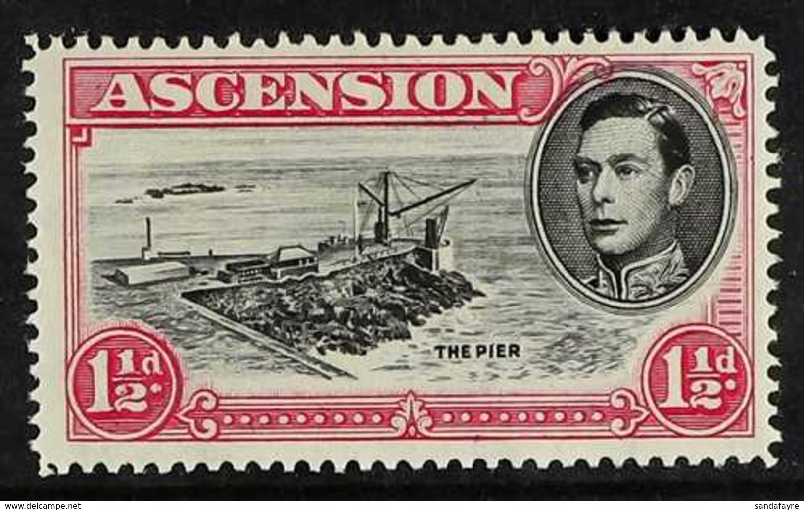 1949  1½d Black And Carmine Perf. 14, Showing CUT MAST AND RAILINGS, SG 40eb, Fine Never Hinged Mint. For More Images, P - Ascension