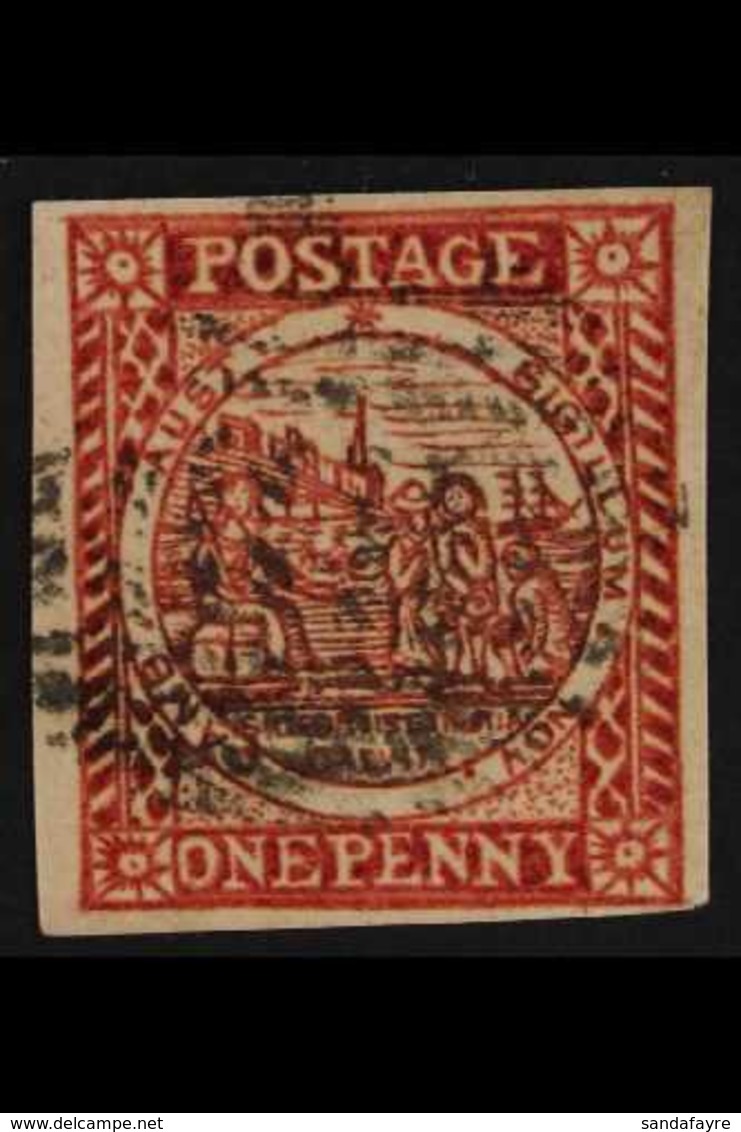 NEW SOUTH WALES  1850 1d Vermilion Sydney View Plate II Laid Paper, SG 14, Fine Used, 4 Margins, Crisp Impression, Very  - Sonstige & Ohne Zuordnung