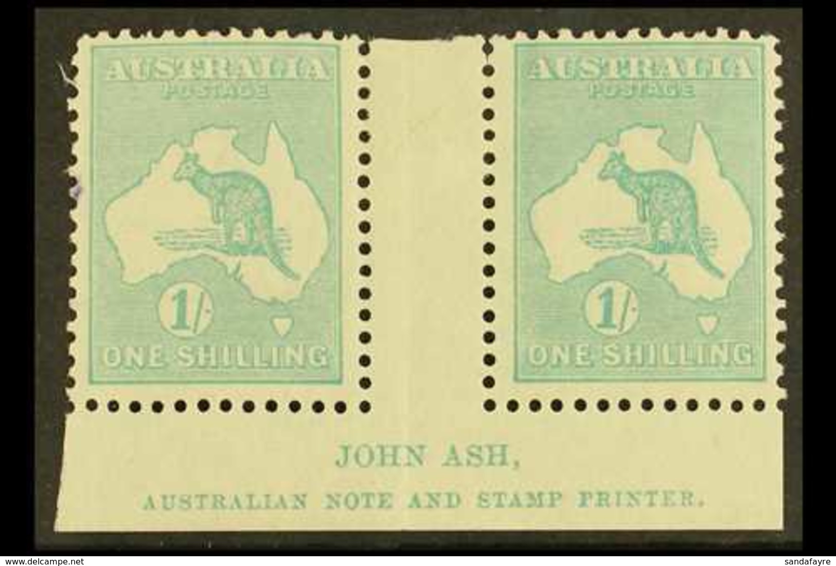 1915-27  1s Blue-green, SG 40, JOHN ASH Imprint Gutter Pair, Mint, Tiny Ink Spot At Left. For More Images, Please Visit  - Autres & Non Classés