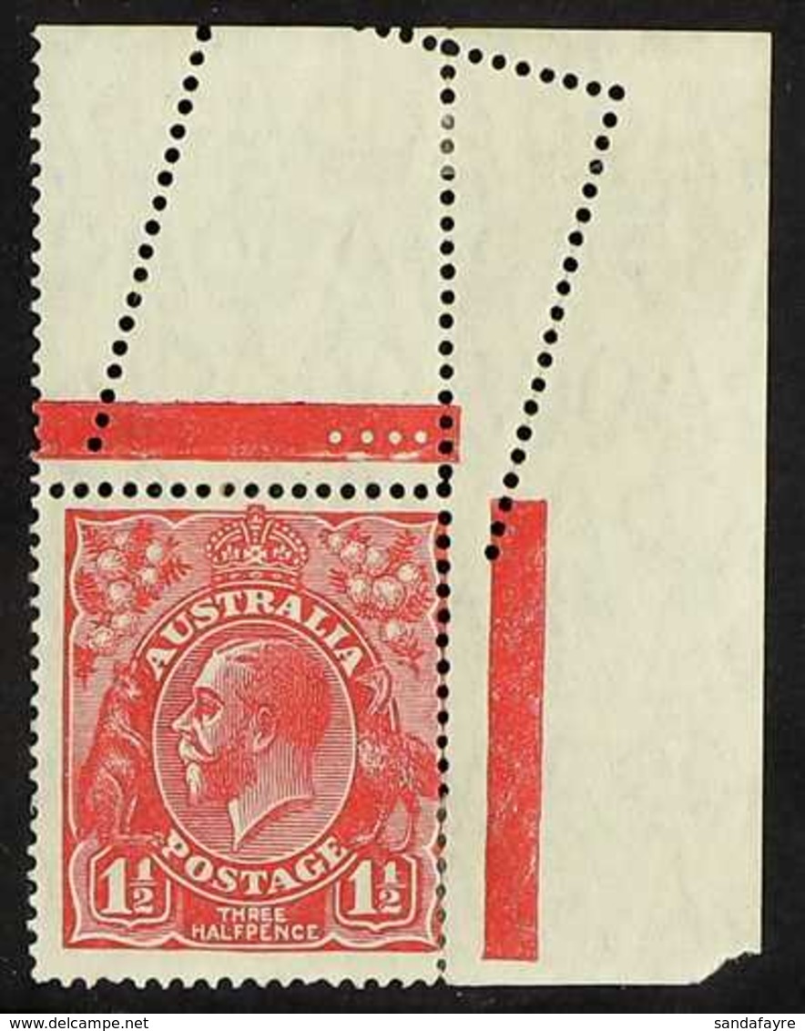 1926-30  KGV 1½d Scarlet, Perf 14, SG 87, Very Fine Mint Corner Marginal With DRAMATIC MISPERF. For More Images, Please  - Sonstige & Ohne Zuordnung