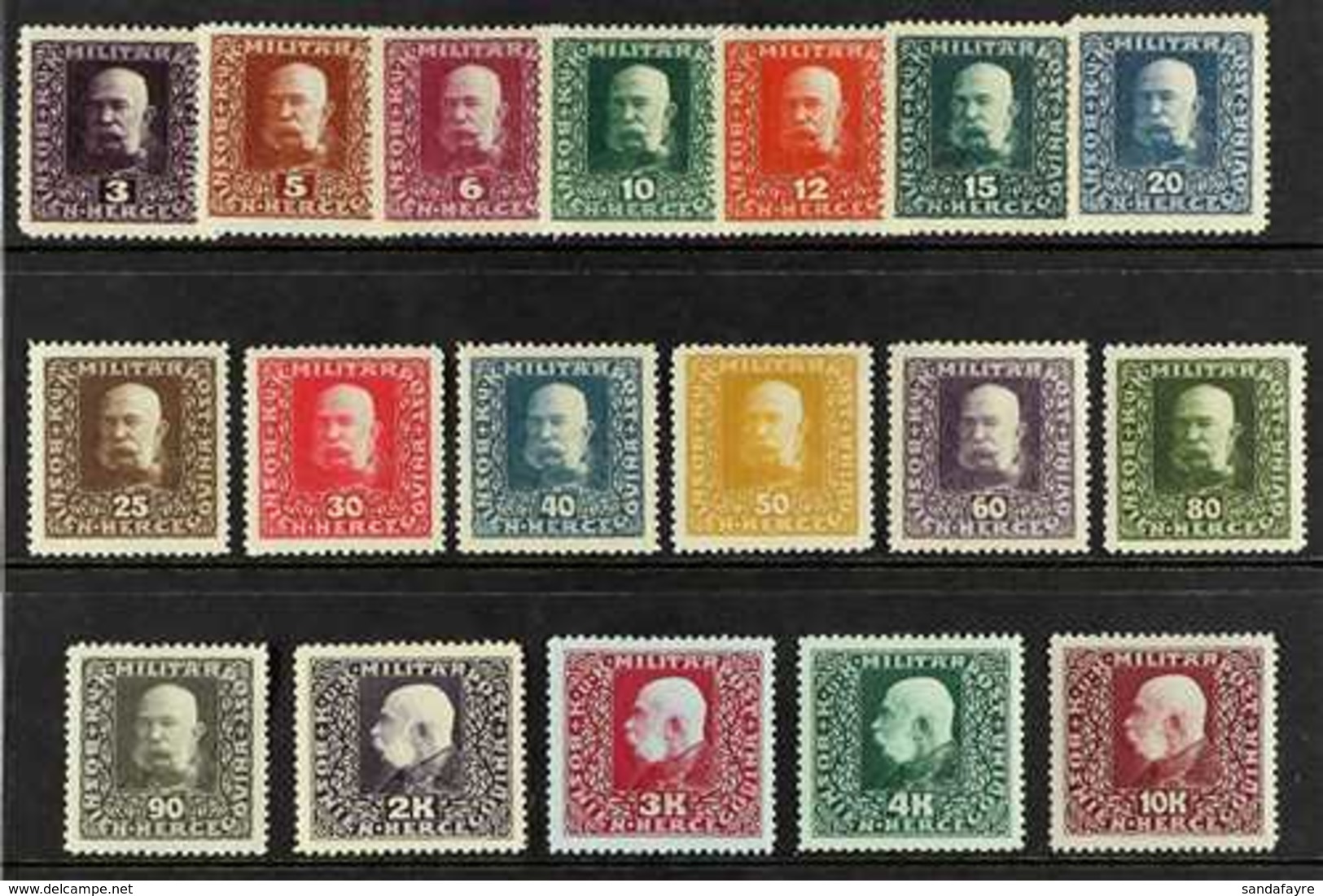 BOSNIA & HERZEGOVINA  1916 Emperor Complete Set Of Perforated COLOUR PROOFS Printed In Unissued Colours, Michel 99/116 P - Sonstige & Ohne Zuordnung