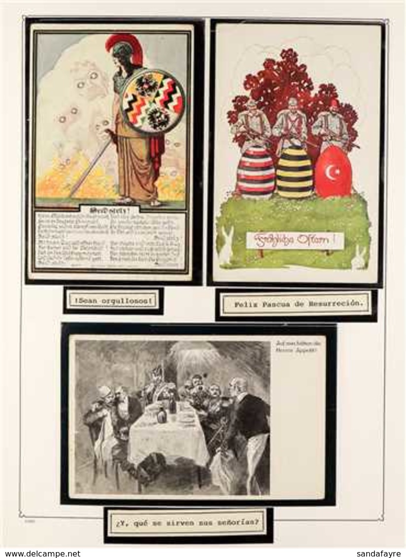 WWI ILLUSTRATED PROPAGANDA POSTCARDS  1915-1916 Interesting Group Of Used Cards On Leaves Depicting Various Humorous War - Sonstige & Ohne Zuordnung