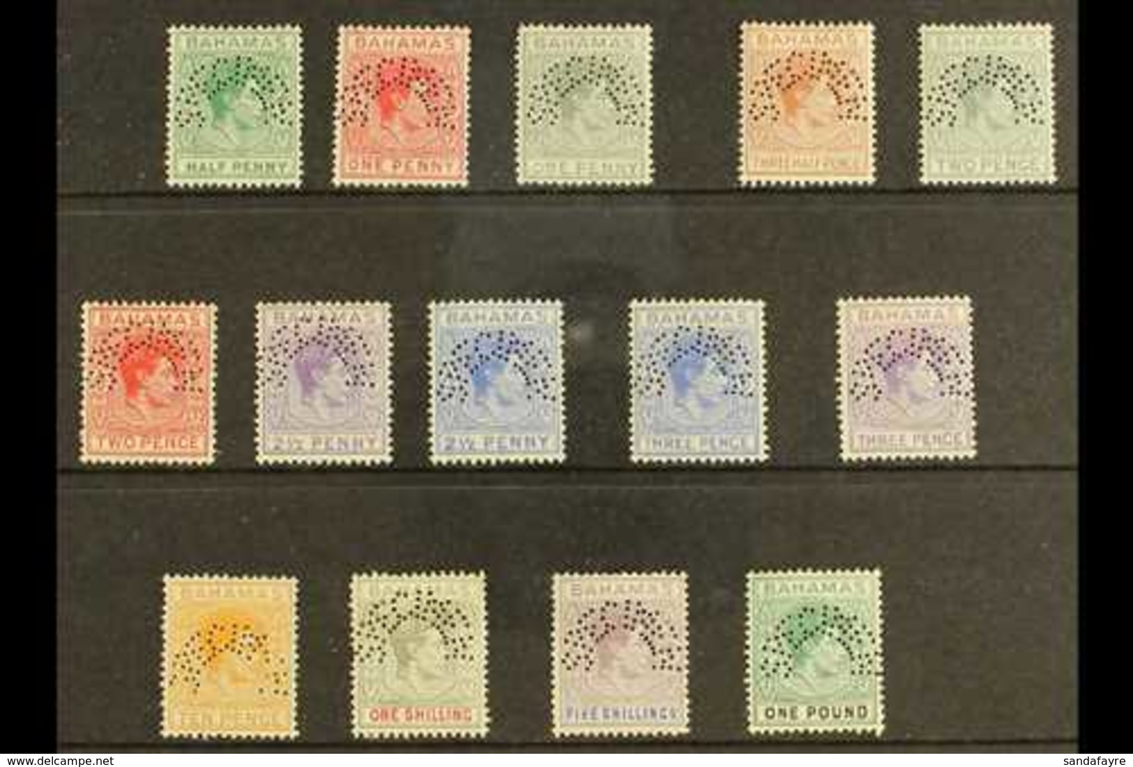 1938 - 1952  Geo VI Set Complete To £1, Perforated "Specimen", SG 149s/157s, Very Fine Mint. Scarce Set. (14 Stamps) For - Sonstige & Ohne Zuordnung