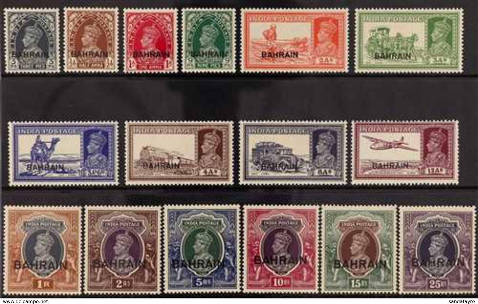 1938-41  Overprints Complete Set, SG 20/37, Fine Mint Mostly Never Hinged (only 12a Is Hinged), Attractive. (16 Stamps)  - Bahrein (...-1965)