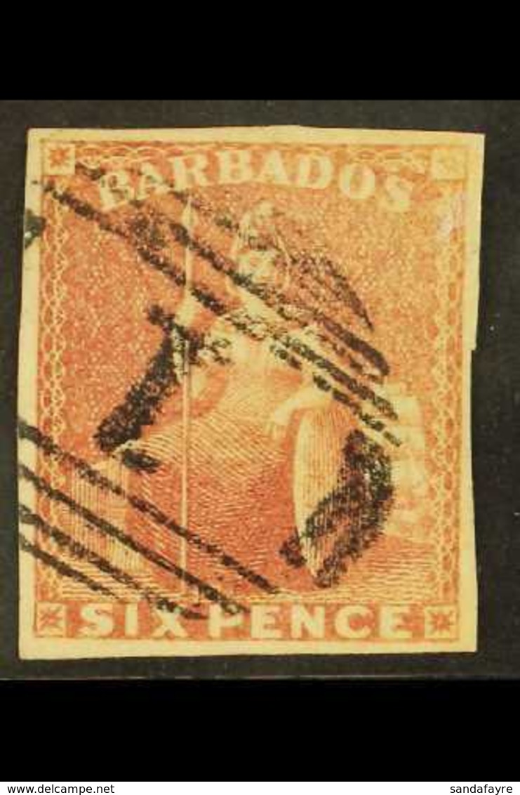 1858  6d Pale Rose Red Imperf, SG 11, 4 Clear Margins & Fine Used For More Images, Please Visit Http://www.sandafayre.co - Barbados (...-1966)