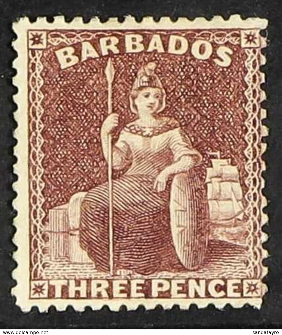 1873  3d Brown-purple, SG 63, Fine Mint, Centred To Right, Fresh. For More Images, Please Visit Http://www.sandafayre.co - Barbados (...-1966)