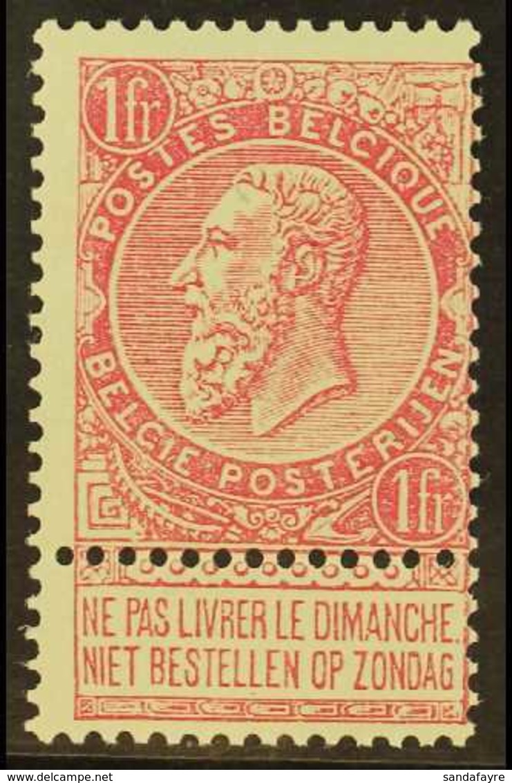 1893-1900  1f Carmine On Green With Label (SG 89, Michel 58, COB 64), Never Hinged Mint, Centered To Lower Right, Very F - Sonstige & Ohne Zuordnung