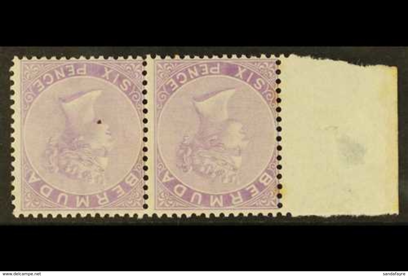 1874  6d Dull Mauve, Watermark Inverted, SG 7w, Mint Horizontal Marginal Pair, One Unmounted, Light Age Marks To Back. F - Bermuda