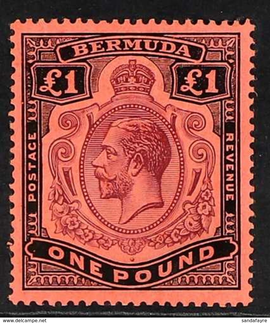 1918-22  £1 Purple And Black On Red, Watermark Multi Crown CA, With BROKEN CROWN AND SCROLL Variety, SG 55b, Very Fine M - Bermuda