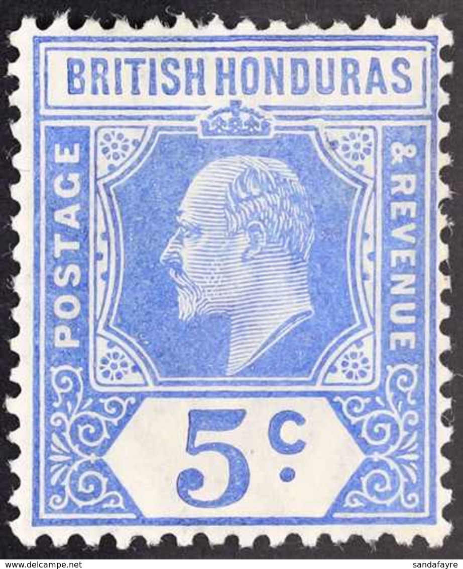 1908-11  5c Ultramarine With DAMAGED FRAME AND CROWN (SPAVEN FLAW) Variety, SG 97a, Fine Mint, Fresh & Scarce.   For Mor - Britisch-Honduras (...-1970)