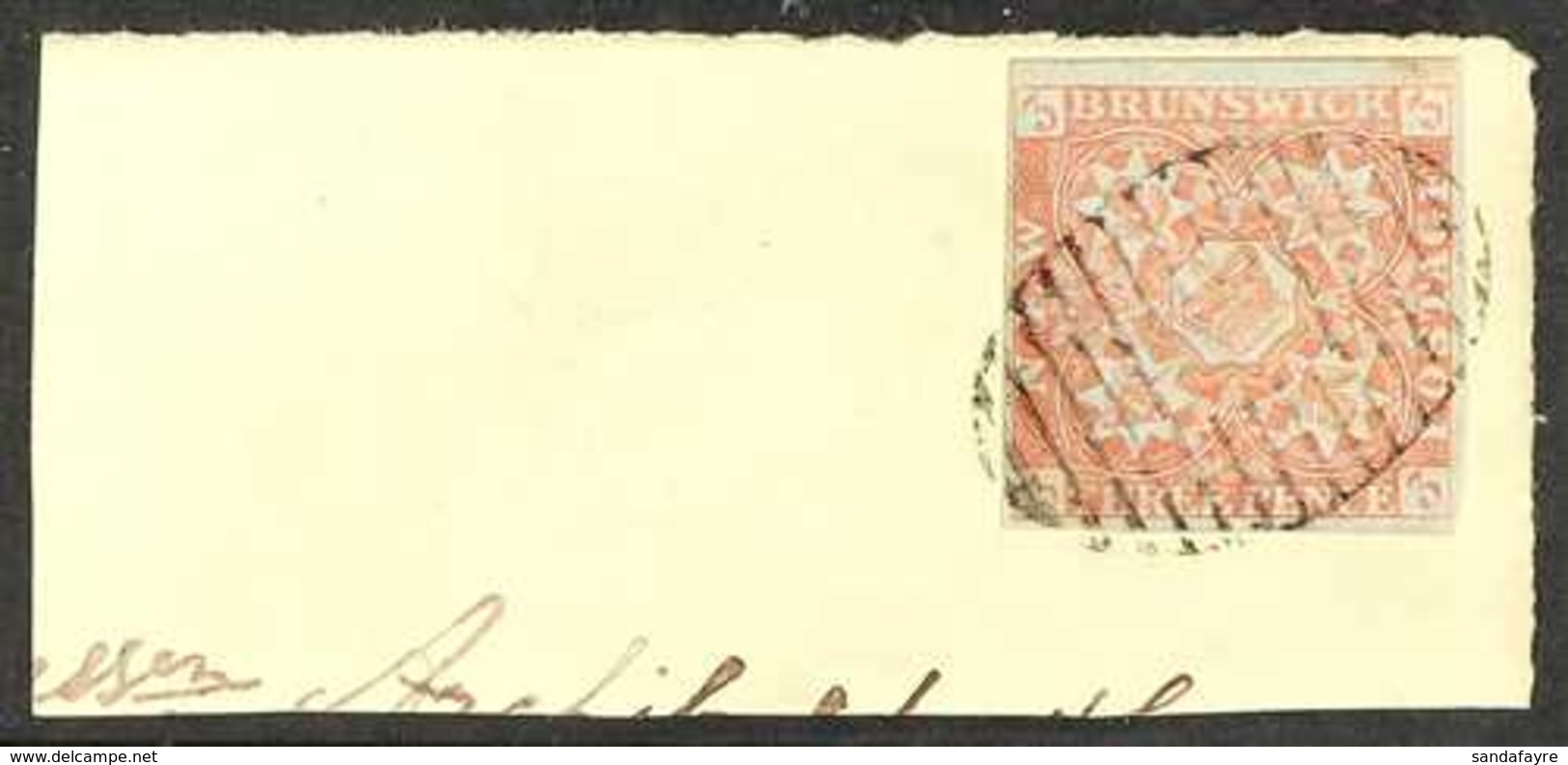 1851  3d Dull Red, SG 2, Used With 4 Neat Margins Tied To A Small Piece By Full Barred Oval Cancellation. An Attractive  - Sonstige & Ohne Zuordnung