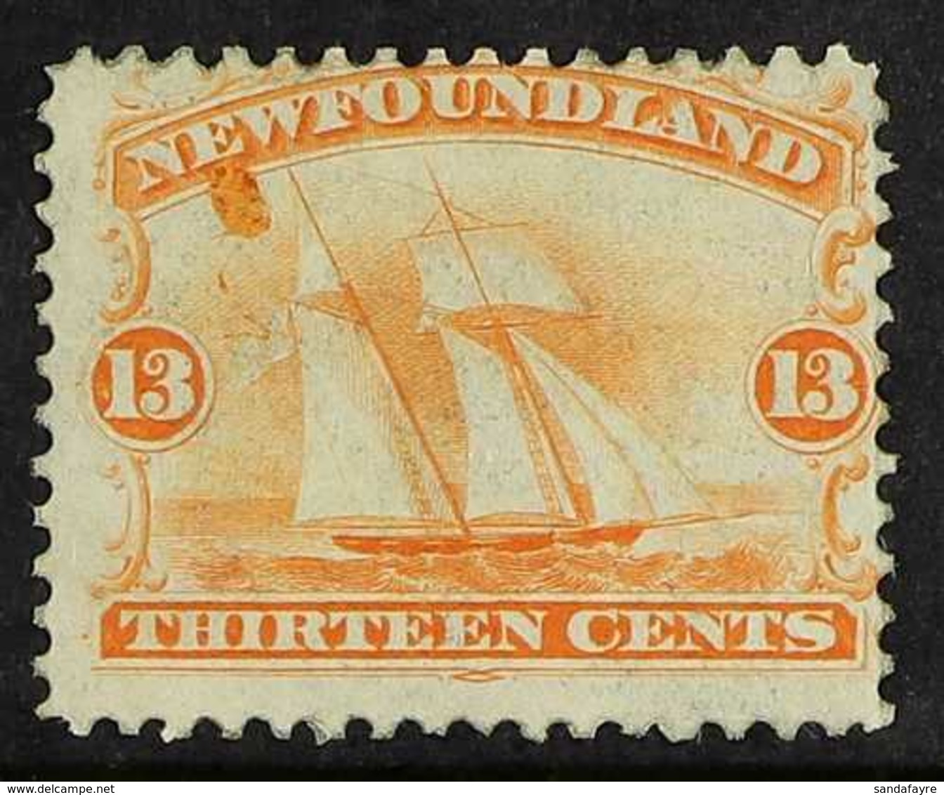 1865-70 VARIETY  13c Orange-yellow "Schooner", SG 29, With A Large Orange-yellow Spot Below The "E" Of Newfoundland, Min - Sonstige & Ohne Zuordnung