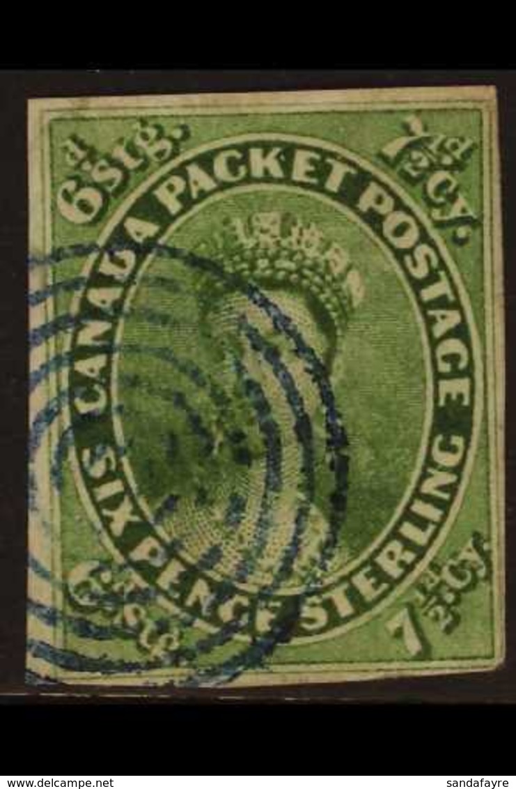 1852  7½d Yellow Green, SG 12, Clear To Good Margins All Round And Good Colour With Neat Blue Concentric Circle Cancel.  - Sonstige & Ohne Zuordnung